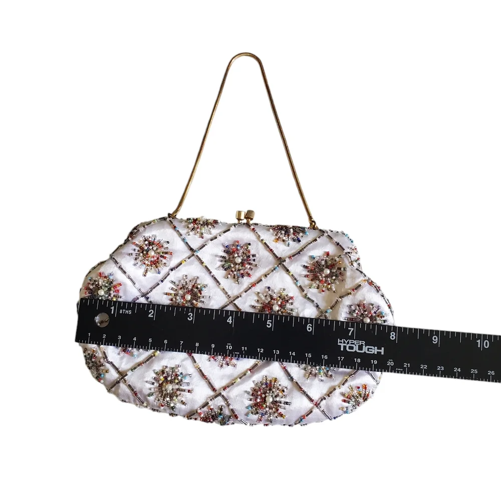 Satin Beaded Clutch /Evening Bag/Formal Events/Prom /Vintage - Picture 8 of 13